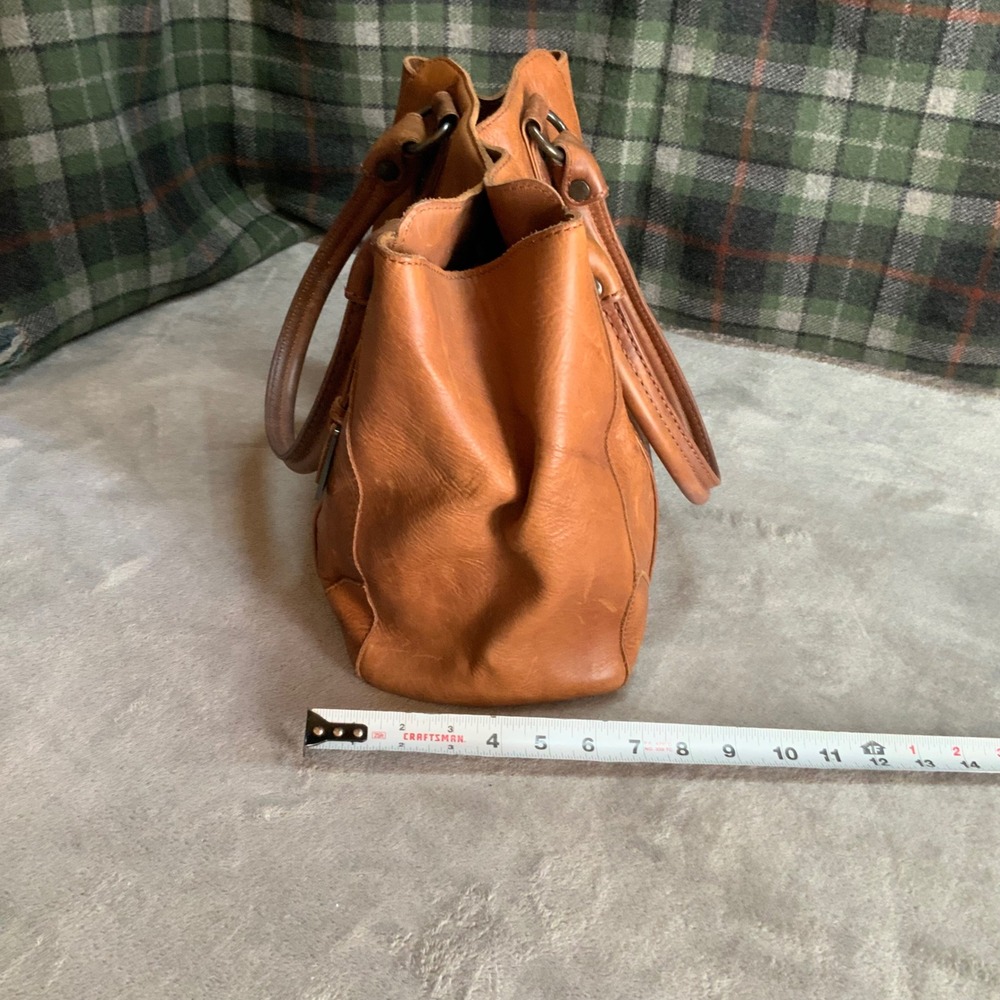 Frye Melissa Leather Satchel Cognac Brown Handbag Tote with Dust Bag - Picture 5 of 8